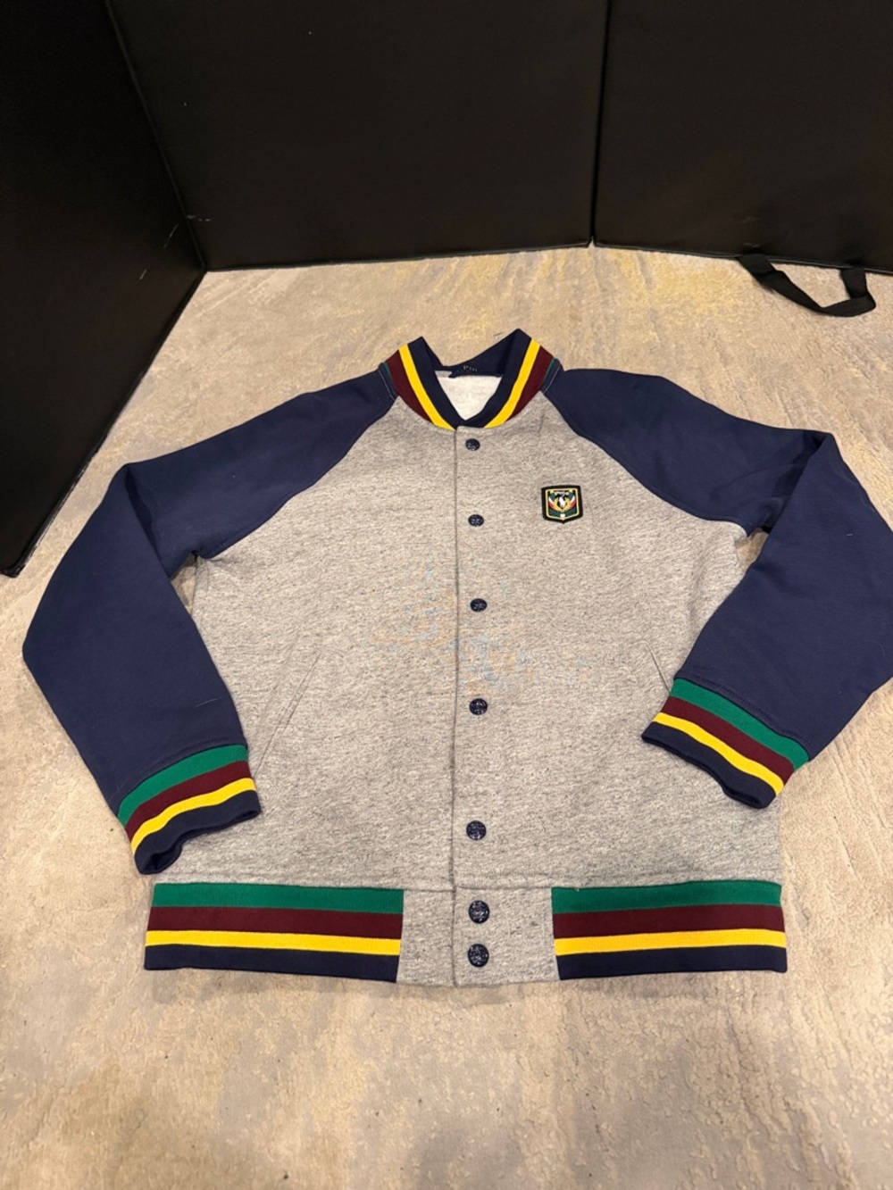 Polo Ralph Lauren Dark Vtg Heather Laurel Crest Fleece Baseball Jacket Medium